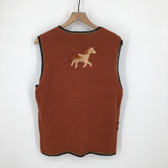 Lisa International Sweater Vest Womens Medium Brown Equestrian Horse Knit NWT #G - Picture 8 of 8
